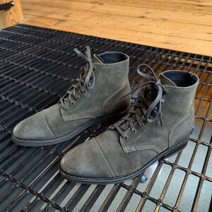 Thursday Boot Company Olive Suede Lace-Up Cap-Toe Boots